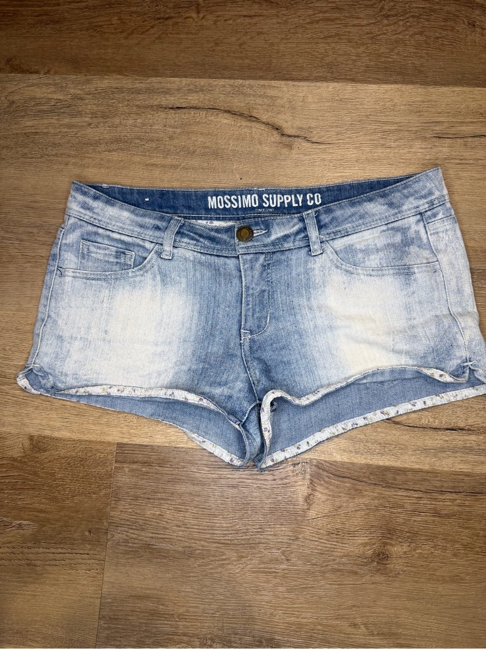 Mossimo Supply Co. Light Blue Faded Denim Shorts with Floral Trim